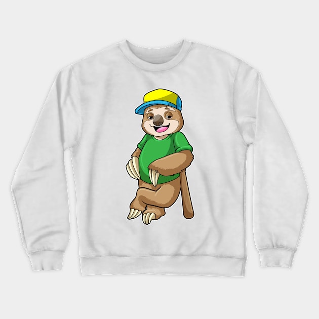 Sloth at Baseball with Baseball bat Crewneck Sweatshirt by Markus Schnabel